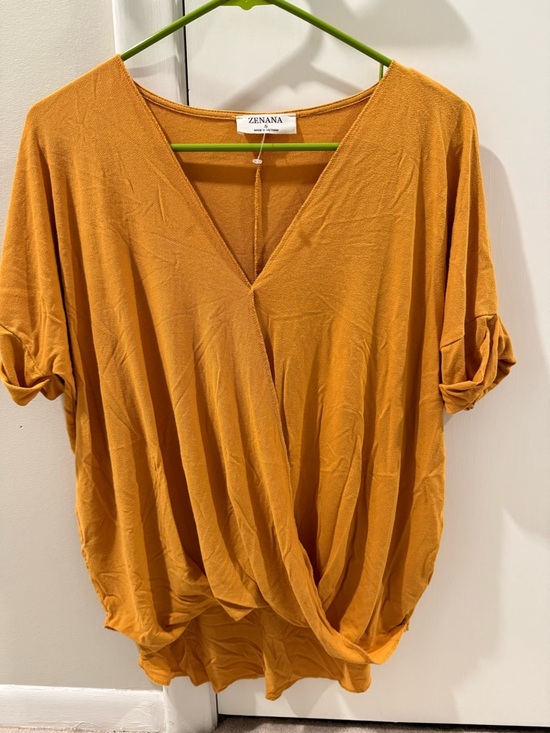 Zenana Tops - Zenana Mustard Twist Front V‑Neck Tunic